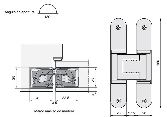 Bisagra oculta TECTUS 340 3D para puerta de comunicación cap. de carga 80kg por par, níquel satinado