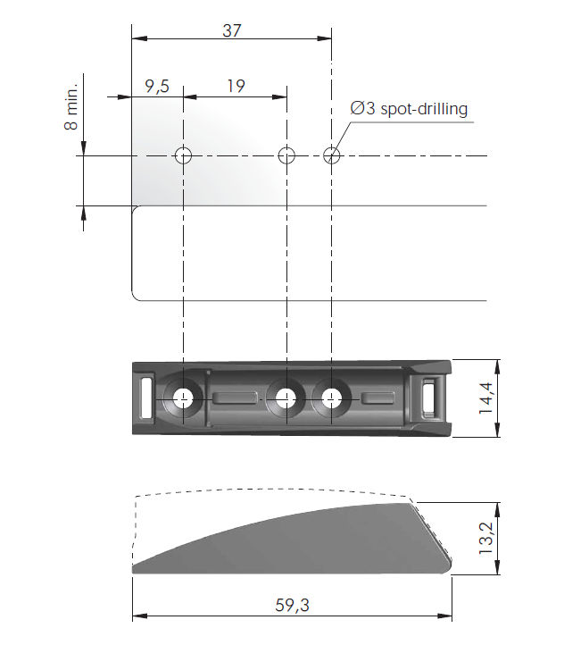 Sistema de apertura K-PUSH TECH para puerta gabinete, color antracita