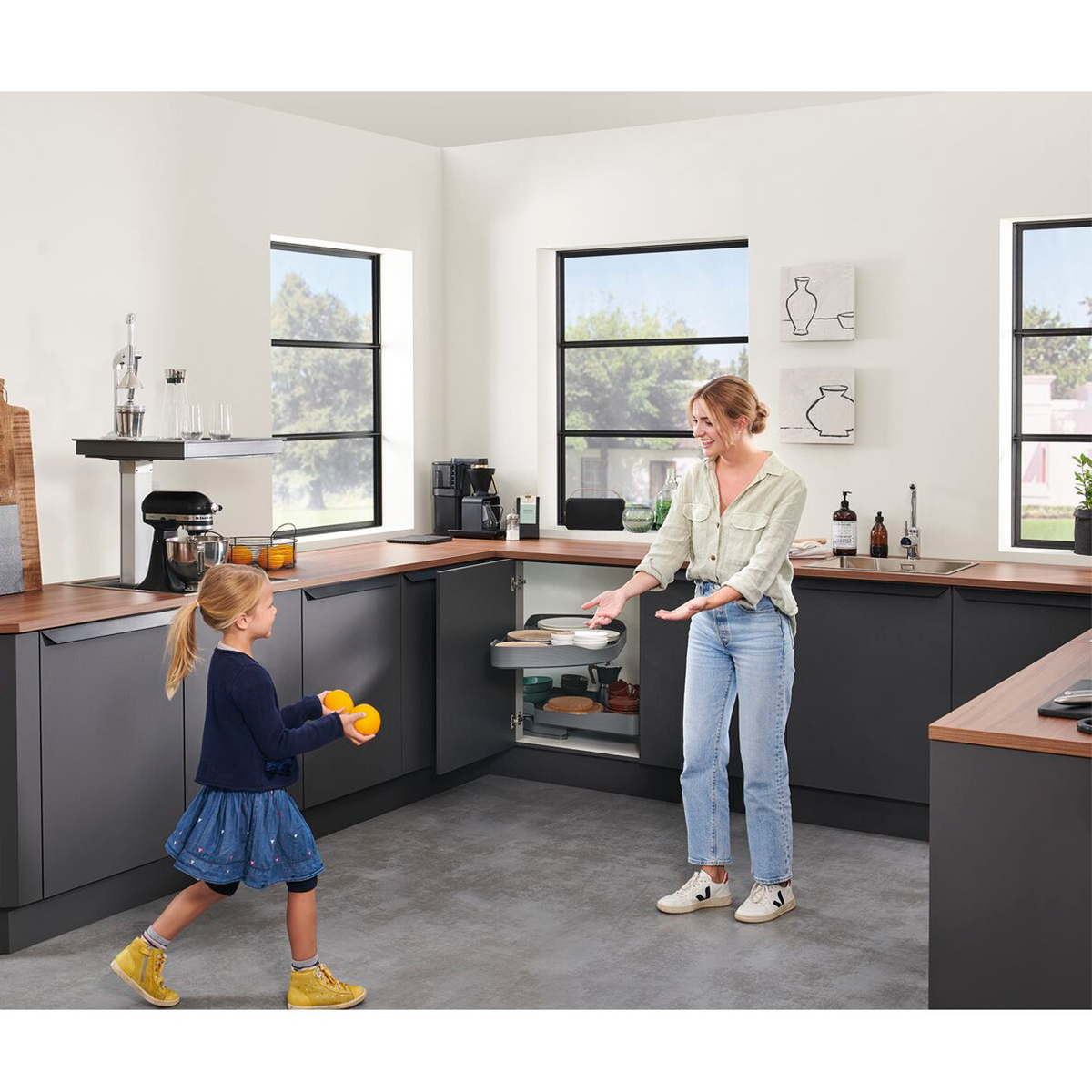 Extraíble de cocina para mueble en esquina TRIGON, acabado antracita