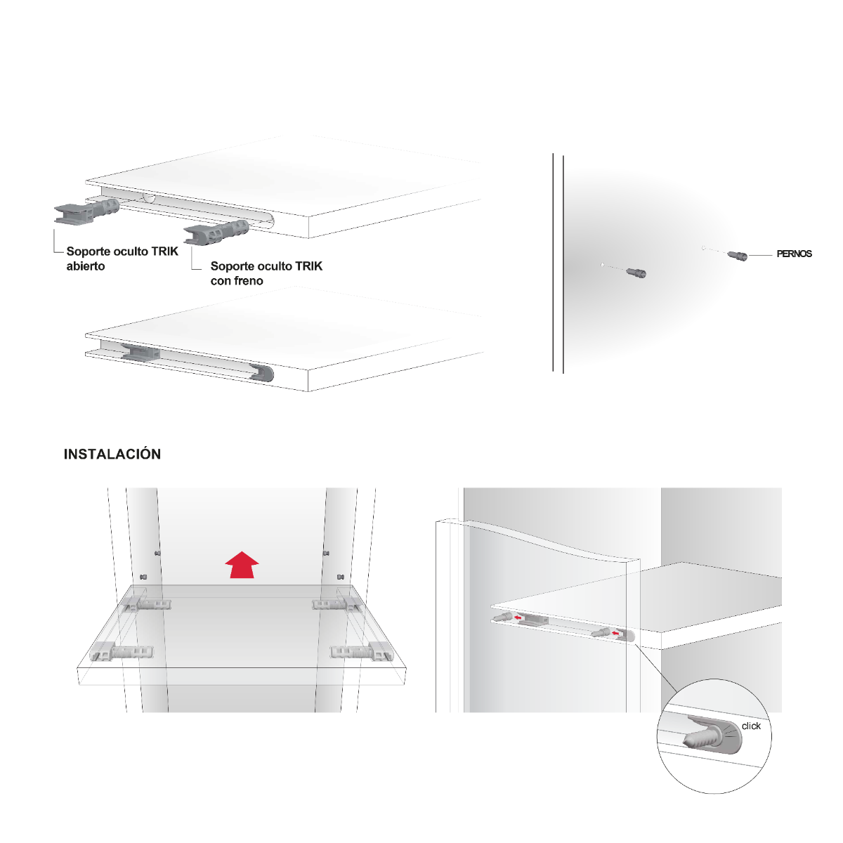Soporte oculto TRIK para entrepaño con taquete de ø12 mm 
