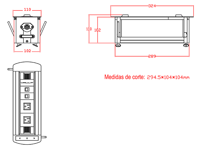 Multicontacto TURN, 2 conexiones eléctricas, 2 voz/datos CAT6, acabado aluminio