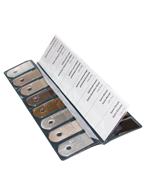 Muestrario con 16 acabados de Bisagras TECTUS SIMONSWERK