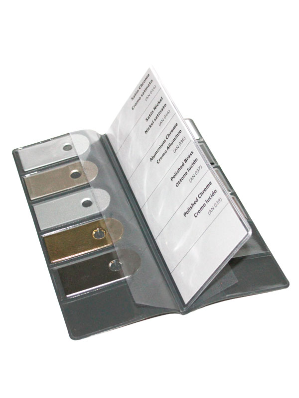 Muestrario con 9 acabados de Bisagras ISTAR