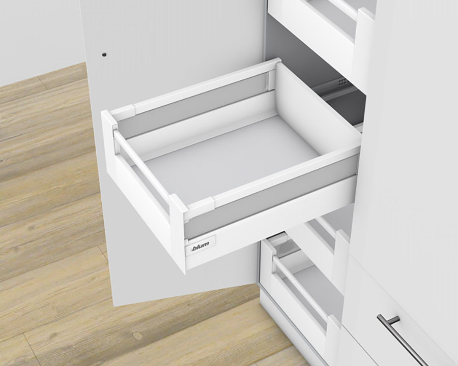 Cajón interno TANDEMBOX antaro con galería y elemento de inserción en metal o vidrio satinado, altura D, color blanco