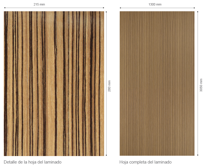 Laminado ZEBRANO (50.48G), medida 3050 x 1300 mm, acabado GROOVE