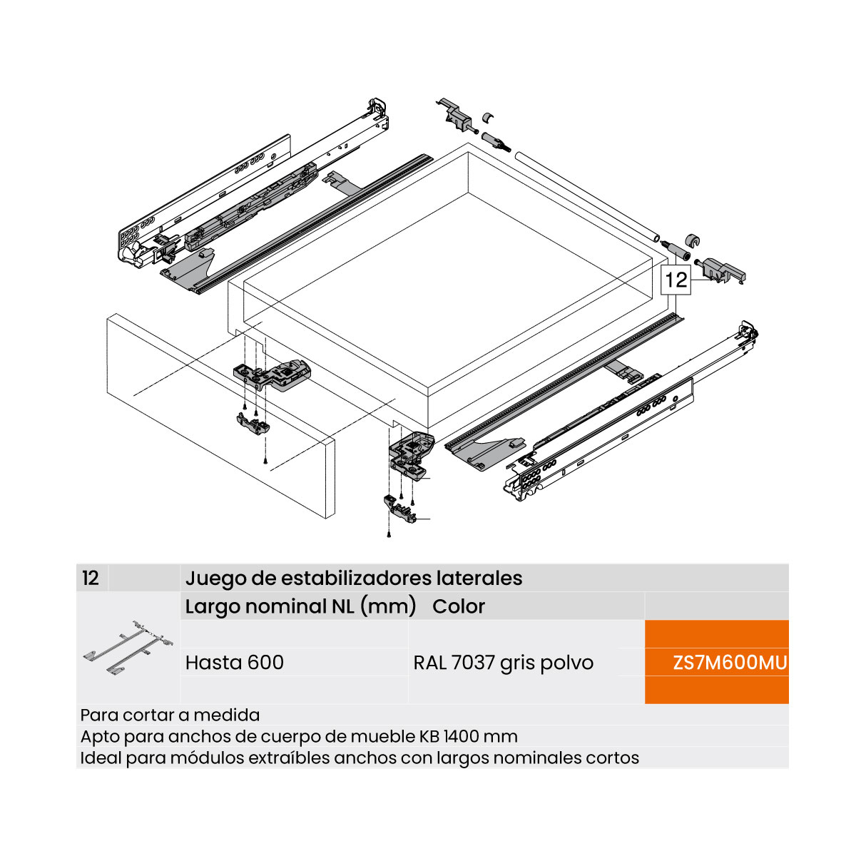 Estabilizadores laterales MOVENTO, largo nominal de 600 mm