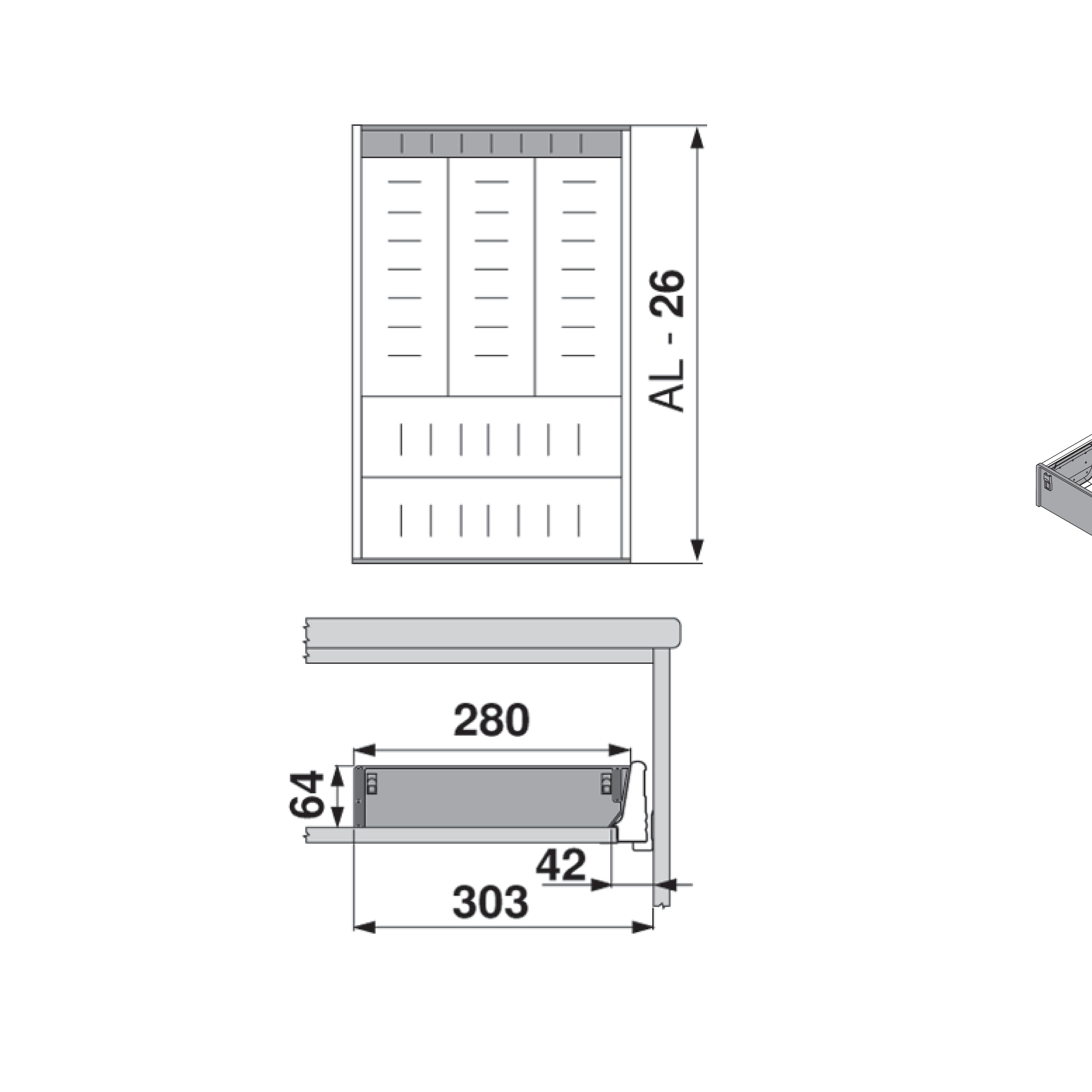 ORGA-LINE cubertero TANDEMBOX ocupación parcial para largo 500 mm, ancho 280 mm