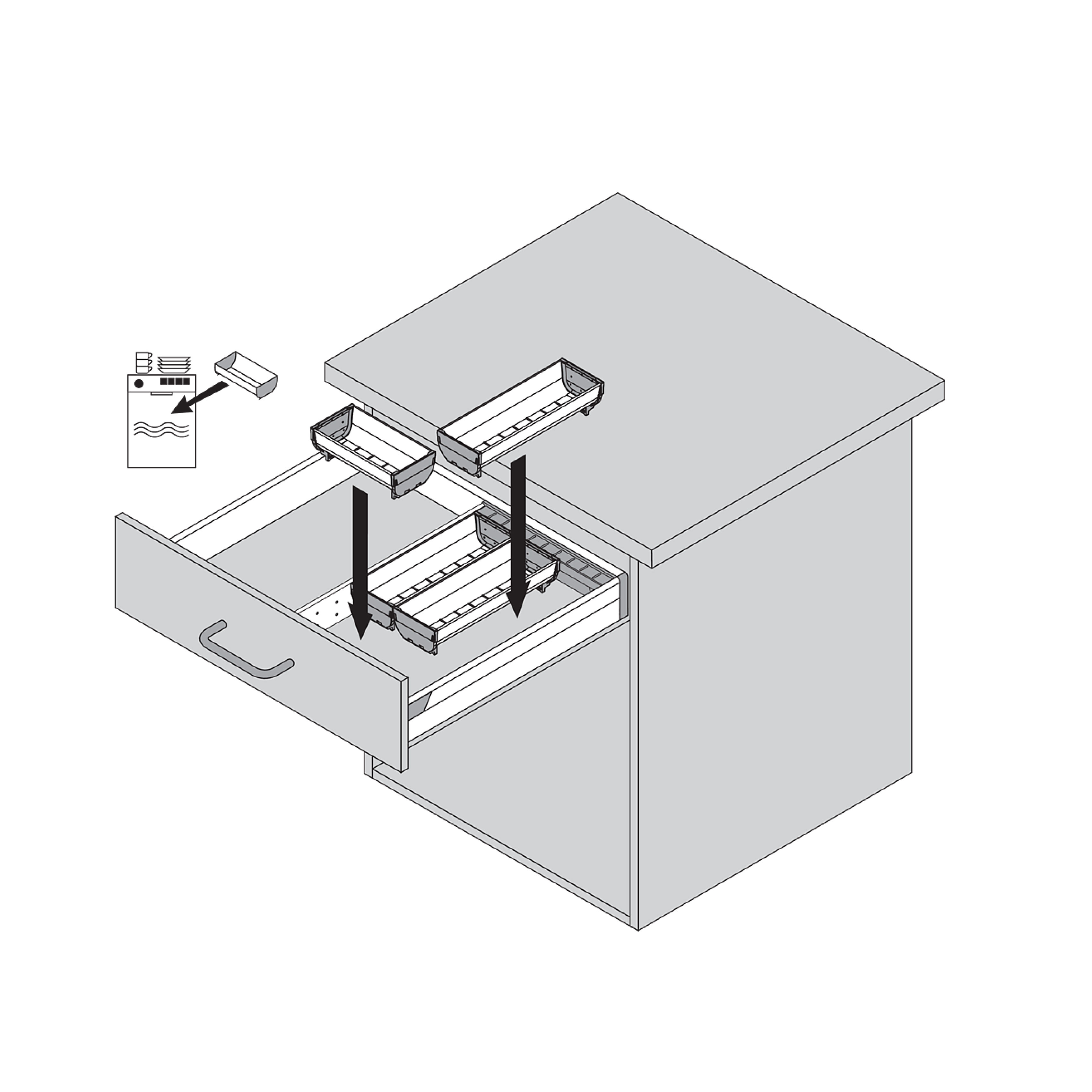 ORGA-LINE cubertero TANDEMBOX ocupación parcial para largo 500 mm, ancho 280 mm